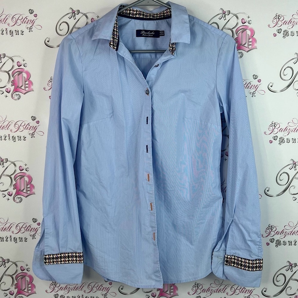 Bariloche button down Stylish Blue Button Down Shirt with Patterned Accents